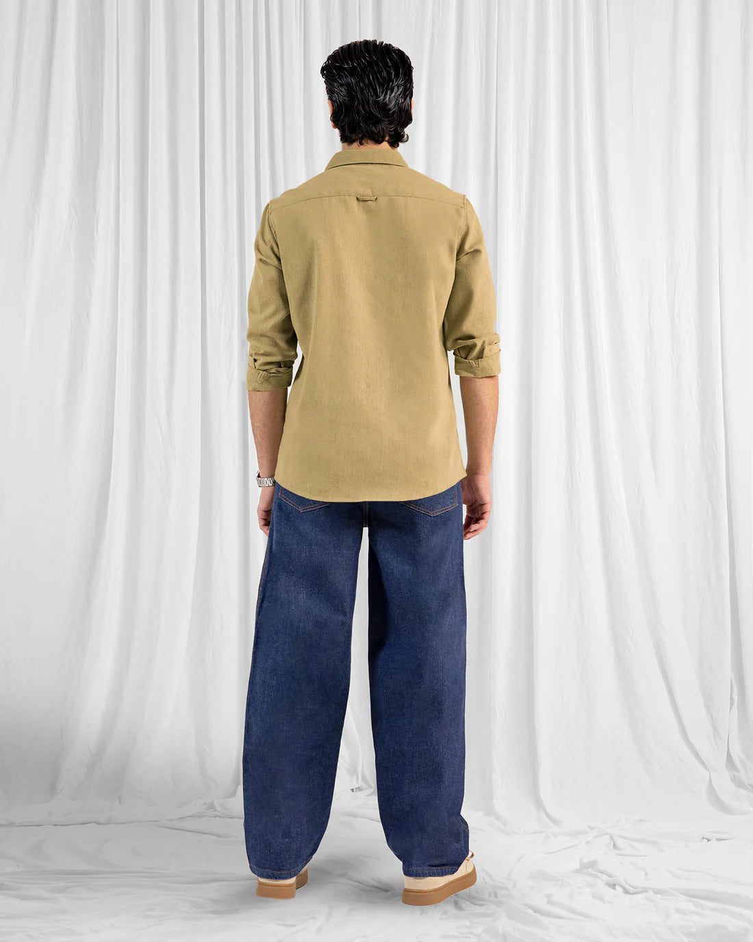 Men Regular Fit Beige Casual Shirt