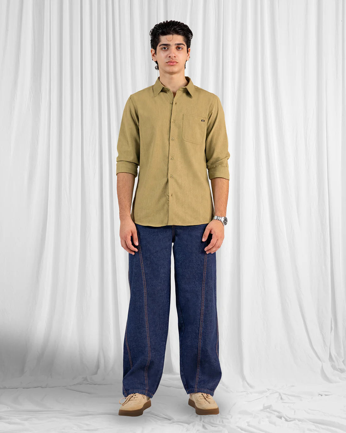 Men Regular Fit Beige Casual Shirt