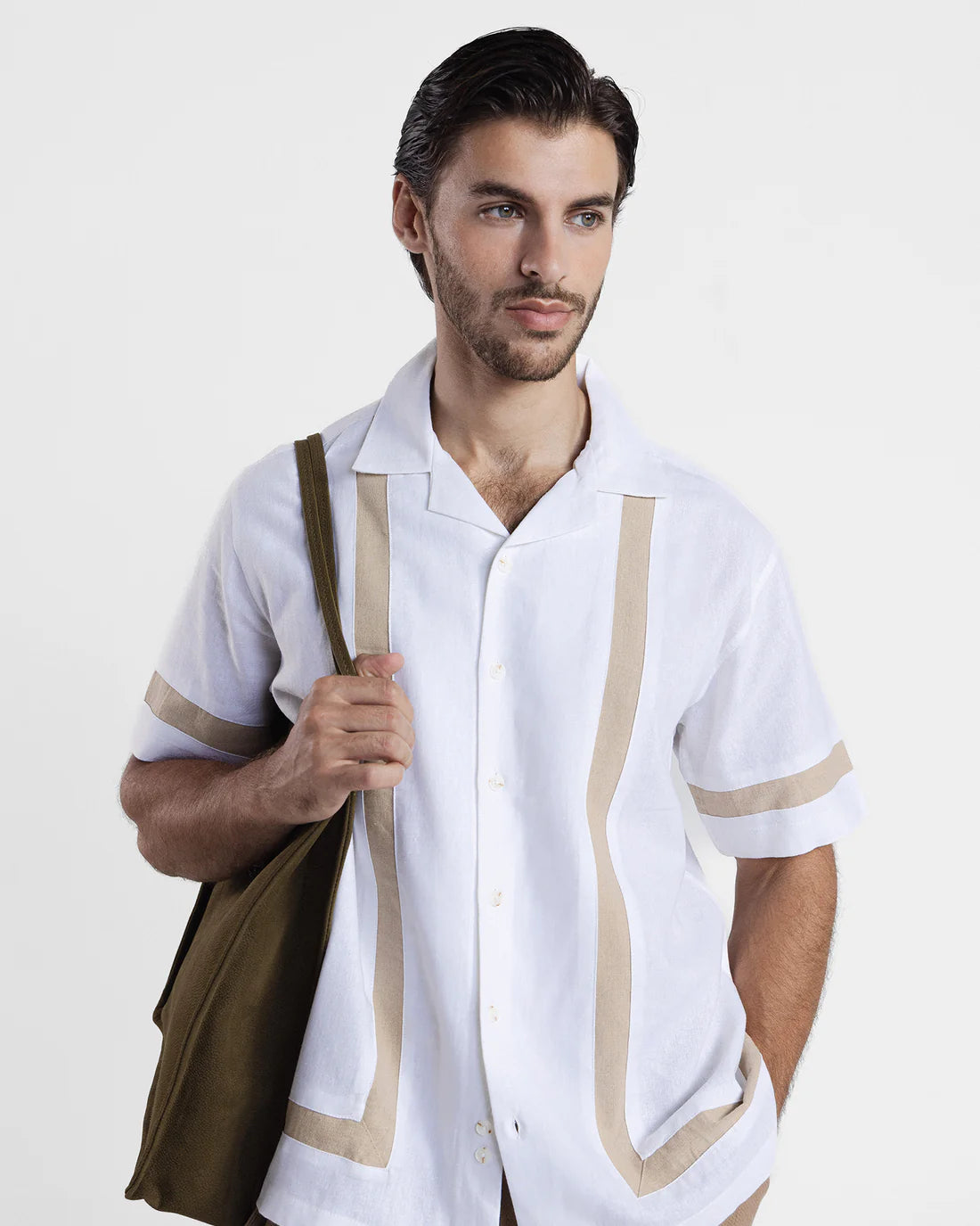 Men Relaxed Fit White Short Shirt