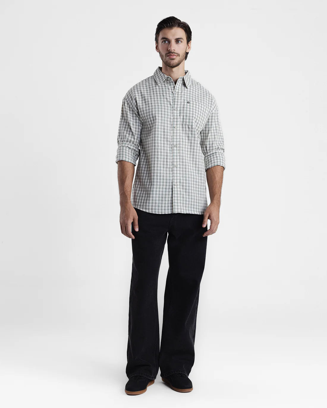 Men Check Casual Sea-Green Shirt