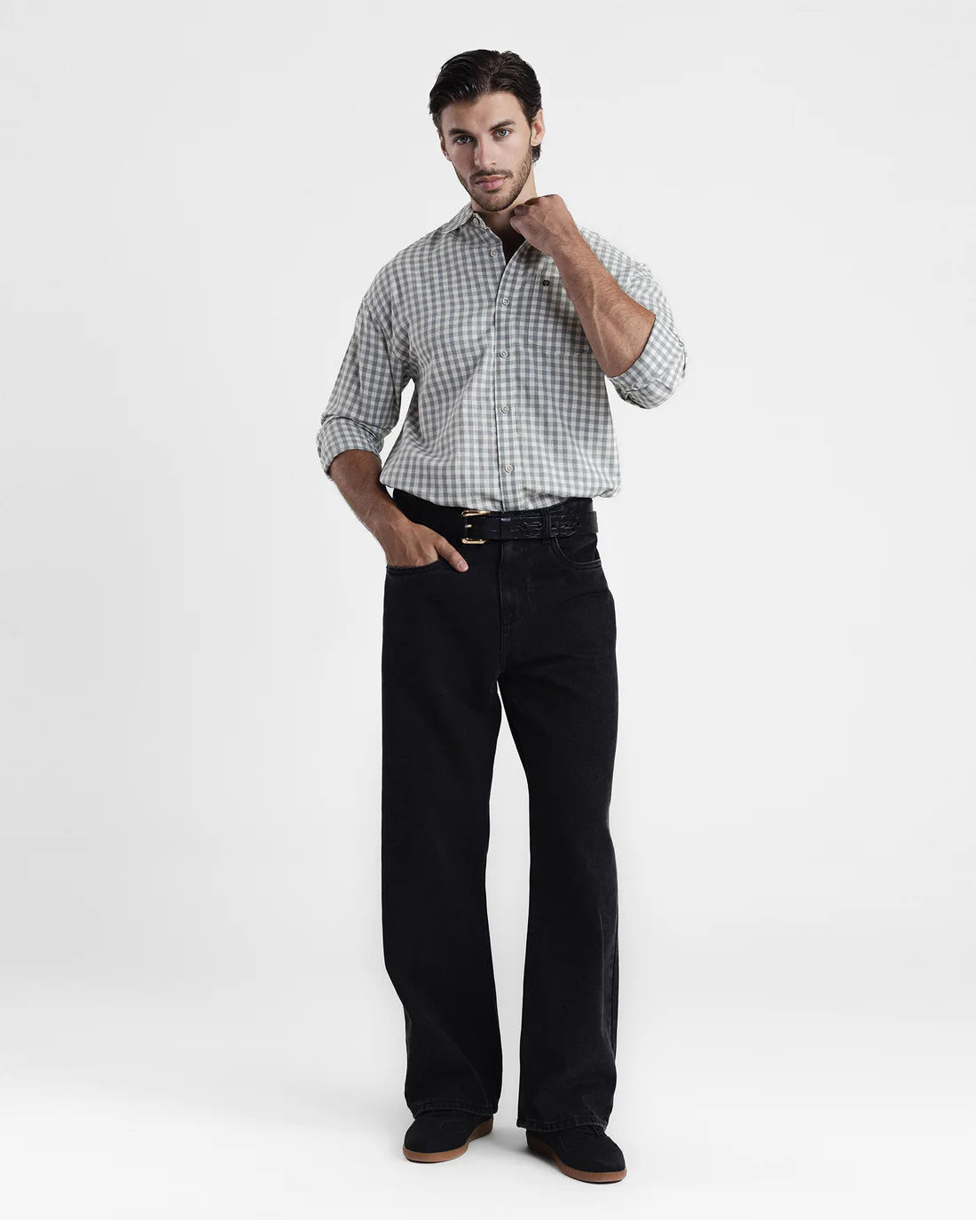 Men Check Casual Sea-Green Shirt