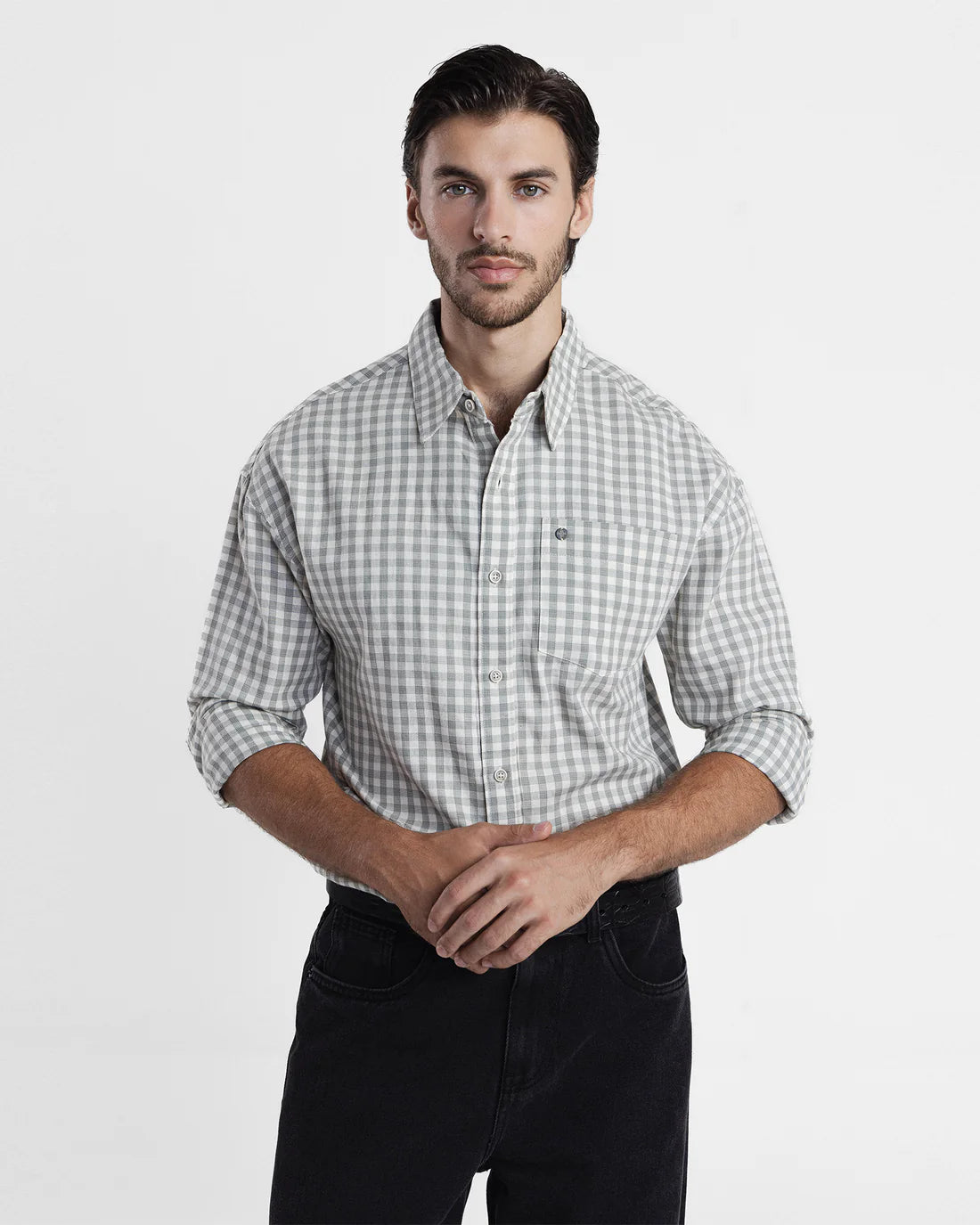 Men Check Casual Sea-Green Shirt