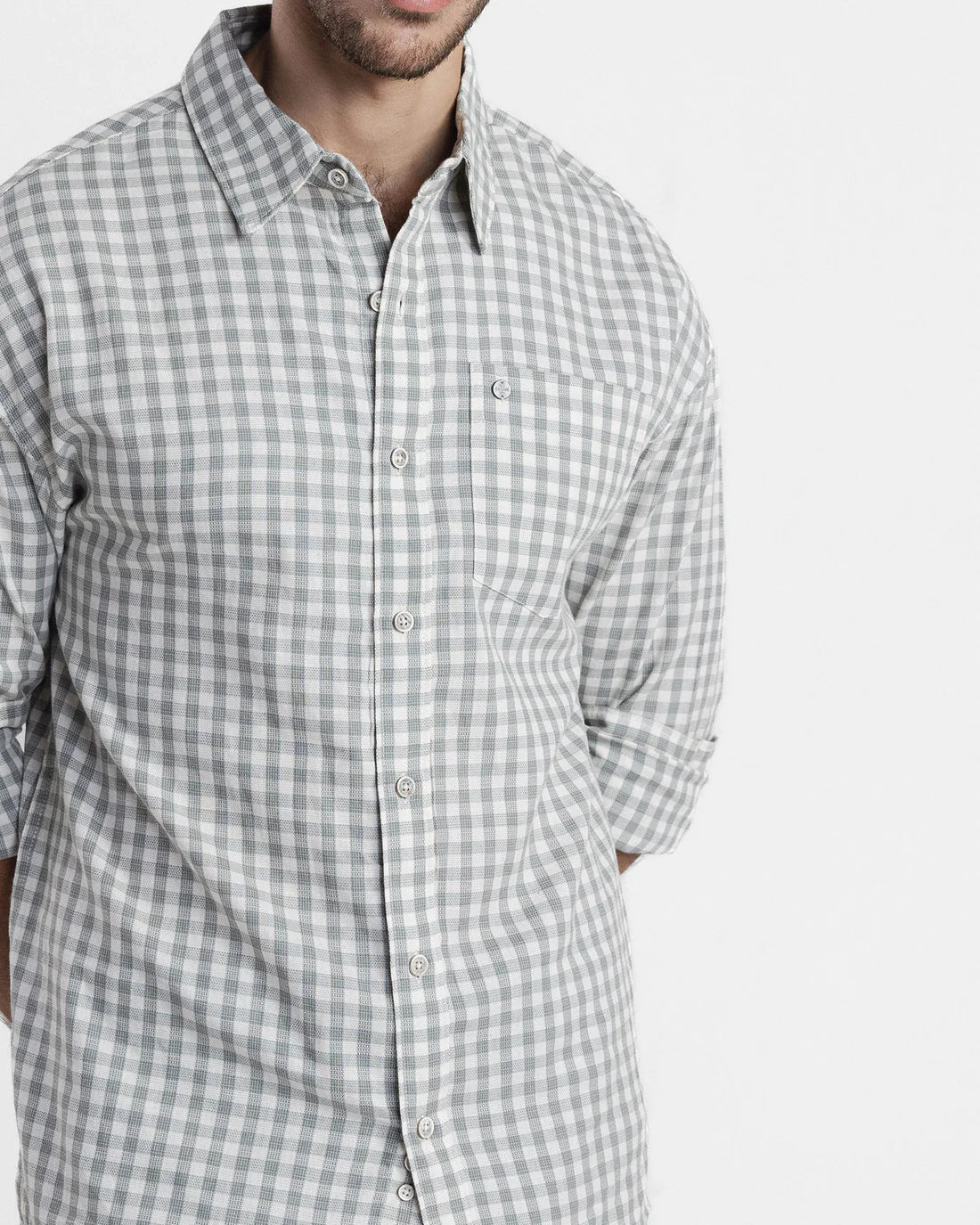 Men Check Casual Sea-Green Shirt
