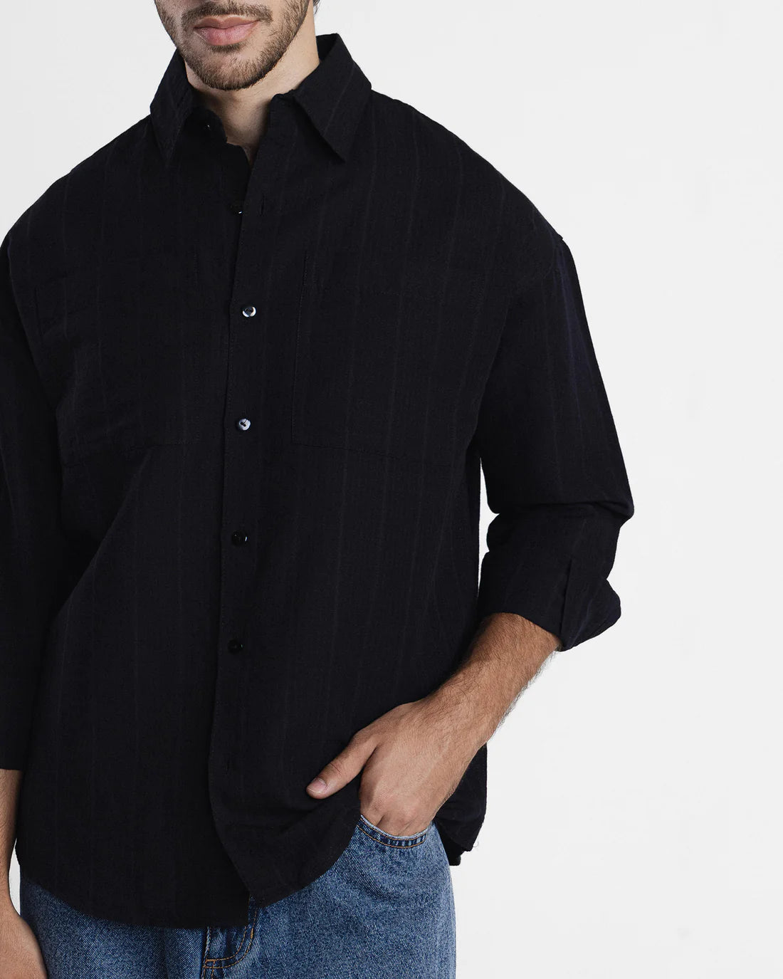 Men Loose Fit Black Casual Shirt