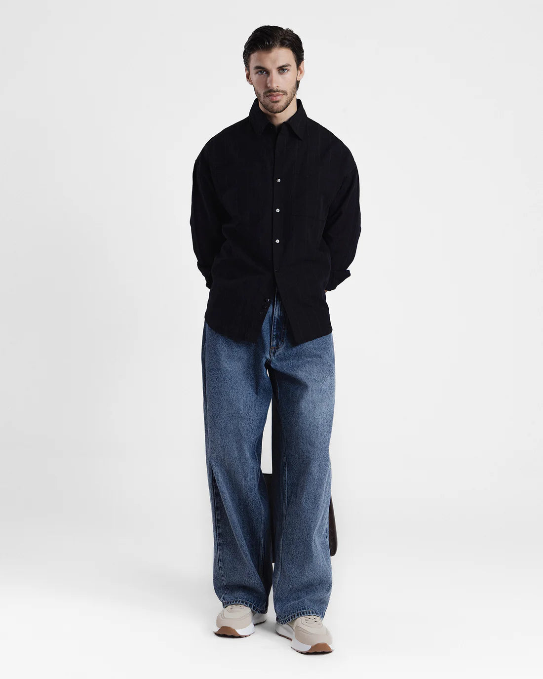 Men Loose Fit Black Casual Shirt