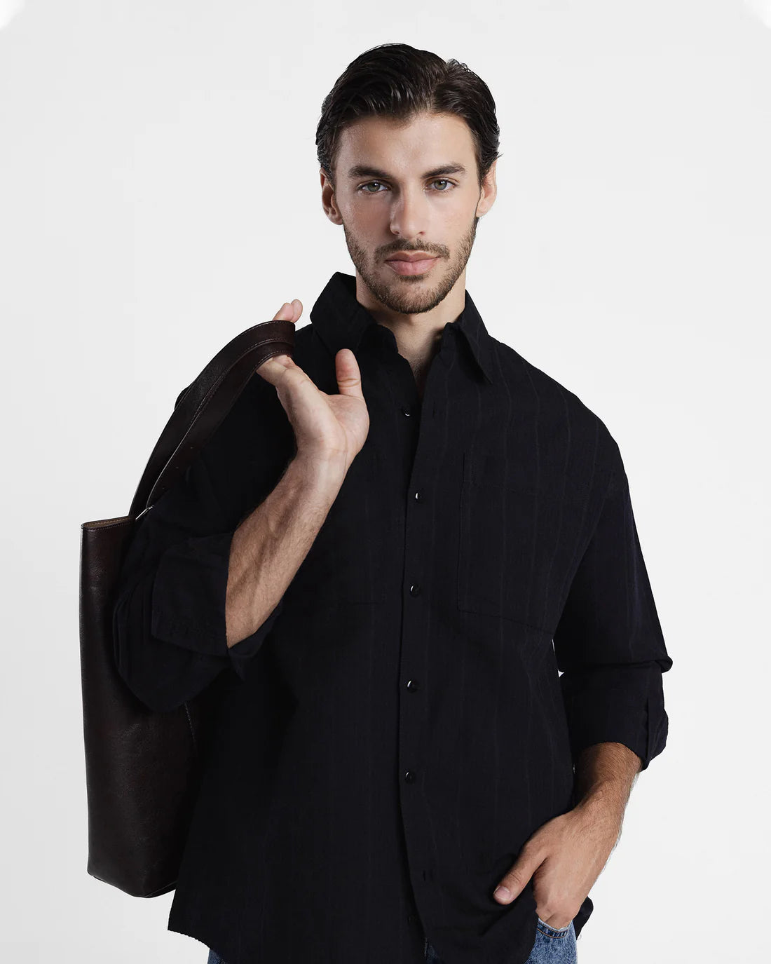 Men Loose Fit Black Casual Shirt