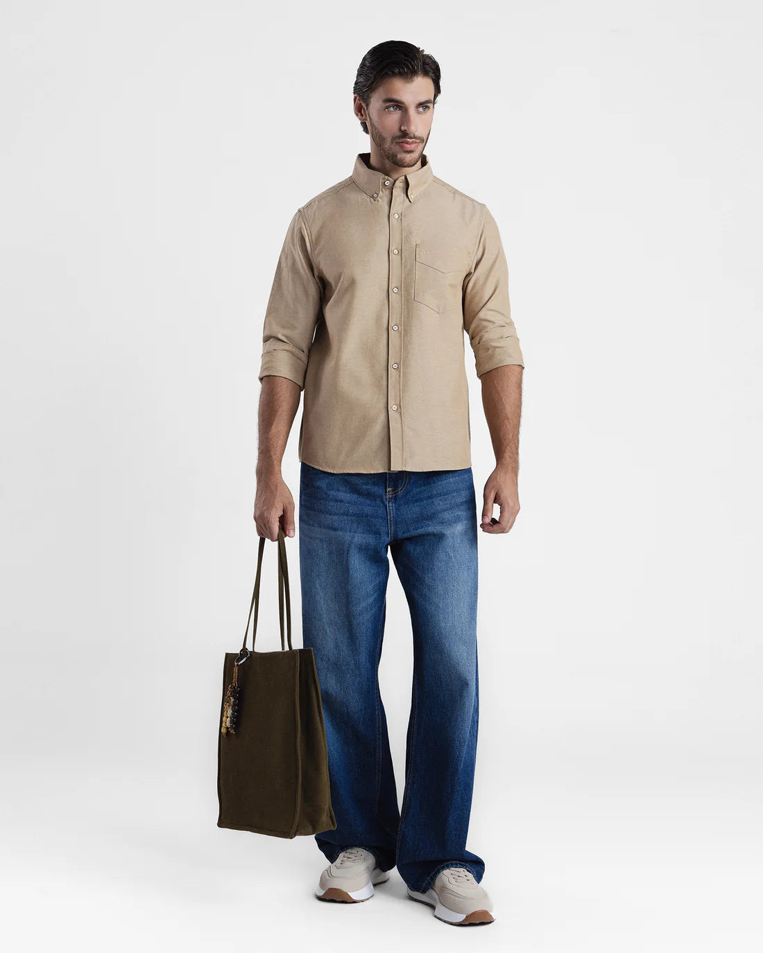 Men Regular Fit Camel Beige Casual Shirt