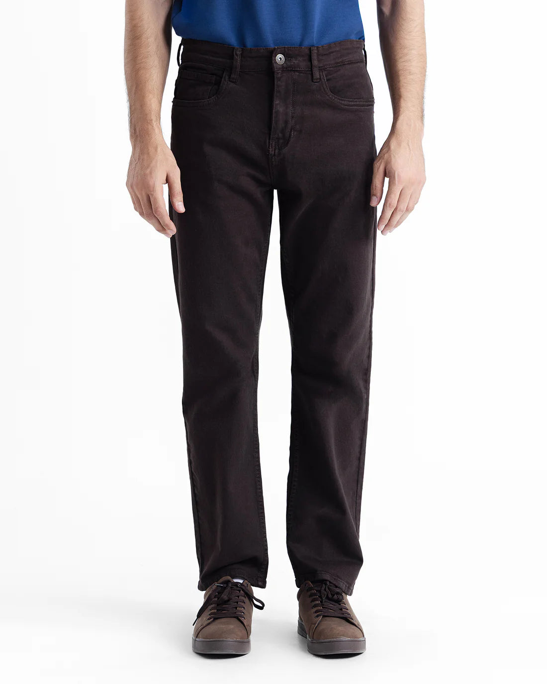 Men Straight Fit Dark Brown Denim