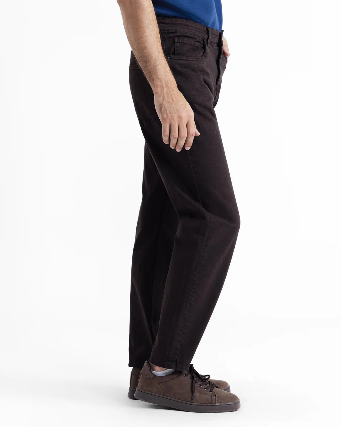 Men Straight Fit Dark Brown Denim