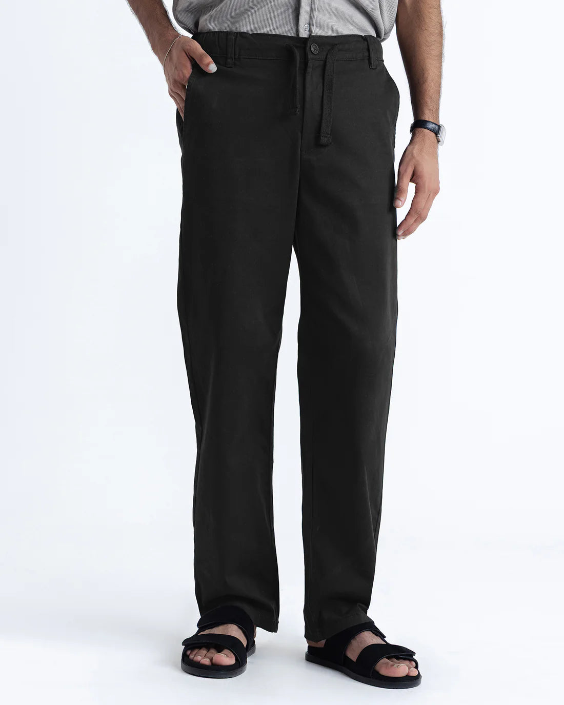 Men Straight Fit Black Pant