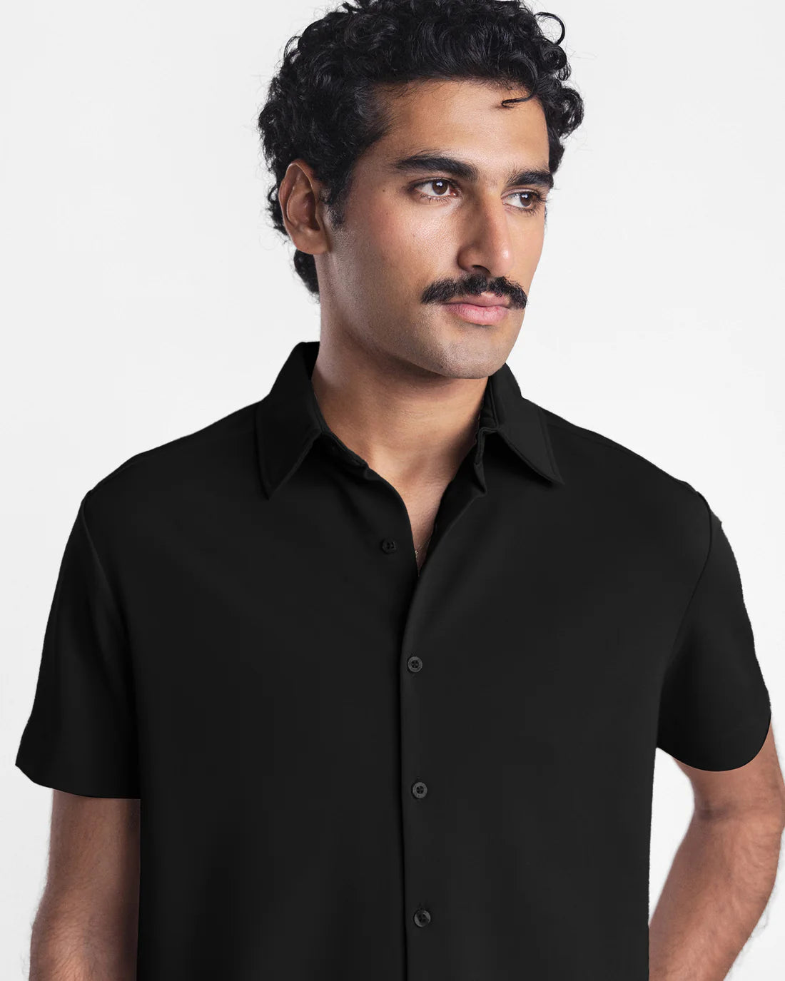 Men Button Down Short Sleeve Black Shirt