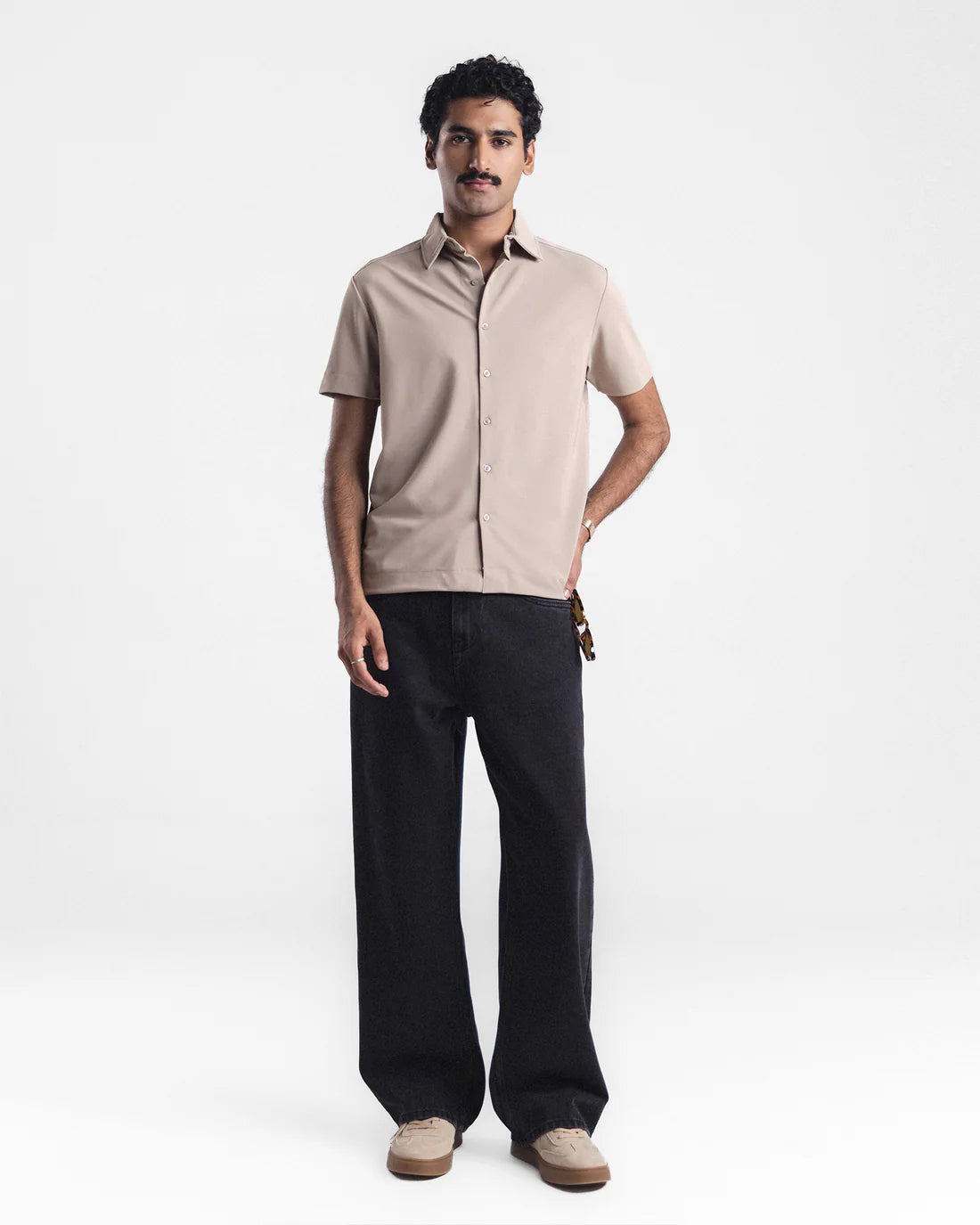 Men Button Down Beige Casual Shirt