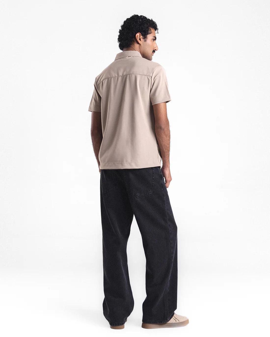 Men Button Down Beige Casual Shirt