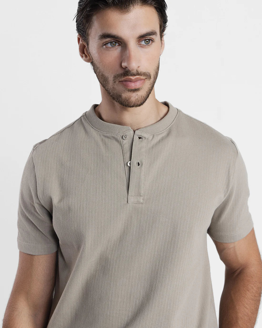 Men Henley Beige T-Shirt