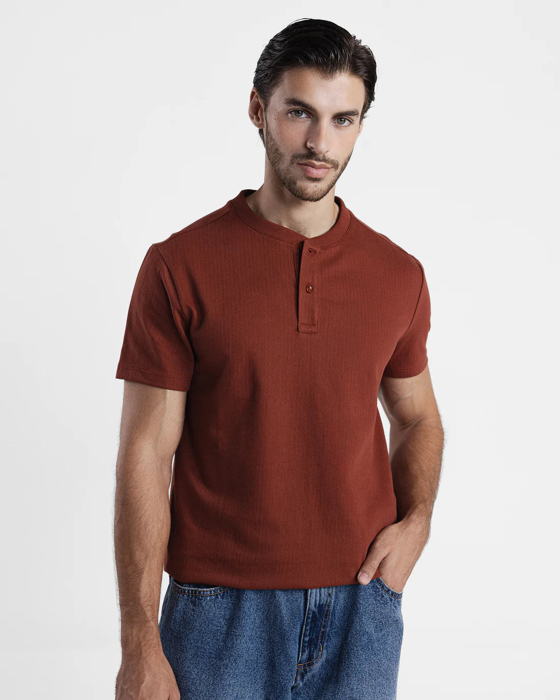 Men Henley Rust T-Shirt
