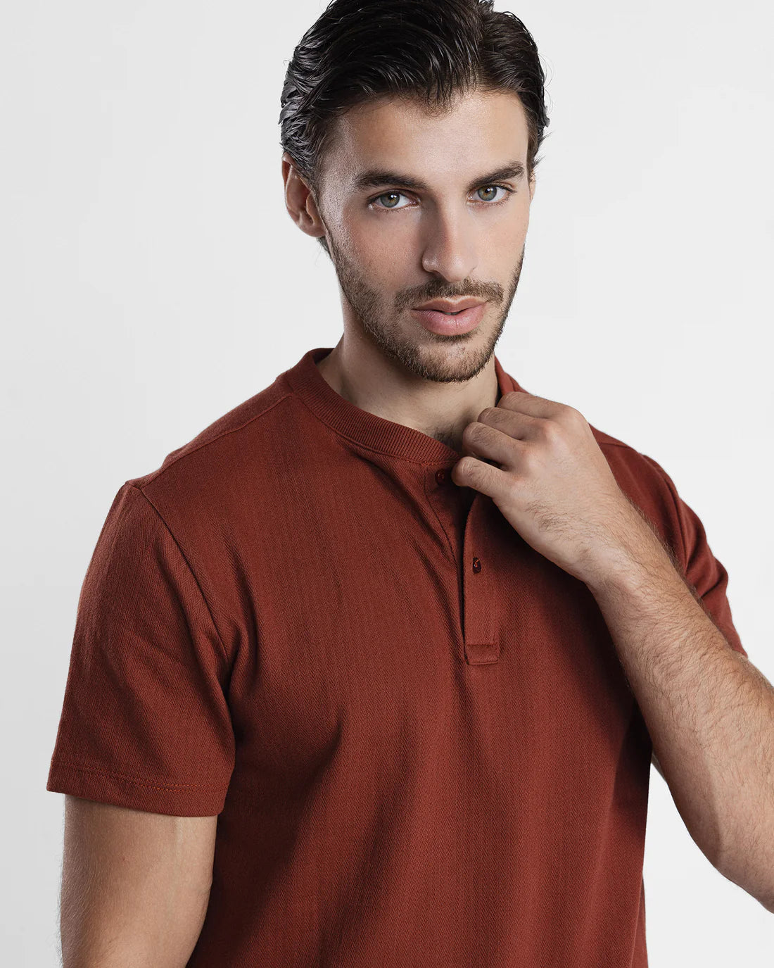 Men Henley Rust T-Shirt