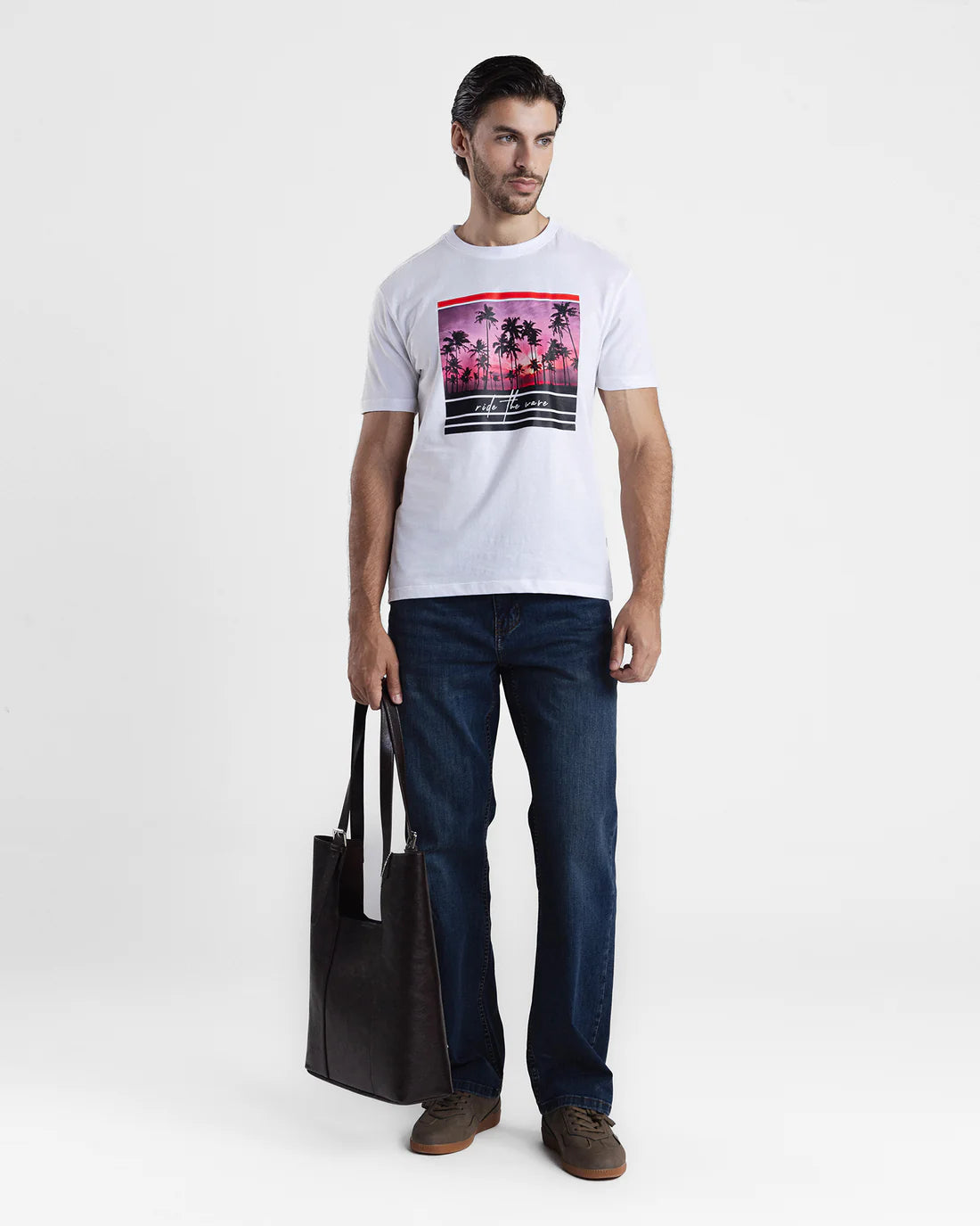 Men Graphic Short Sleeve White Tee