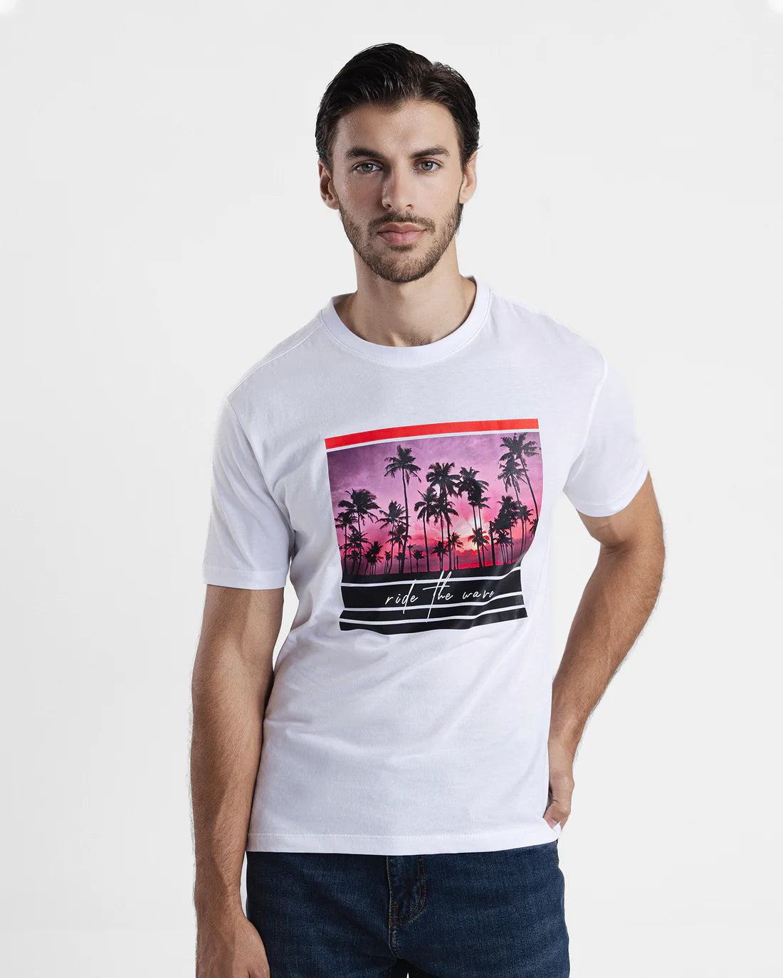 Men Graphic Short Sleeve White Tee