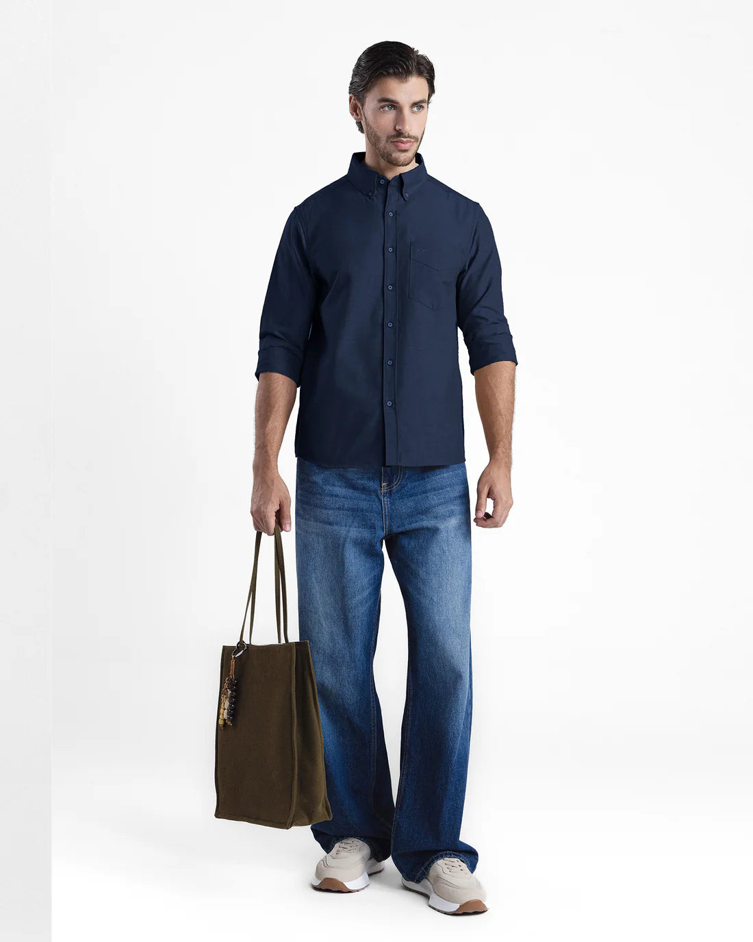 Men Regular Fit Navy Blue Casual Shirt